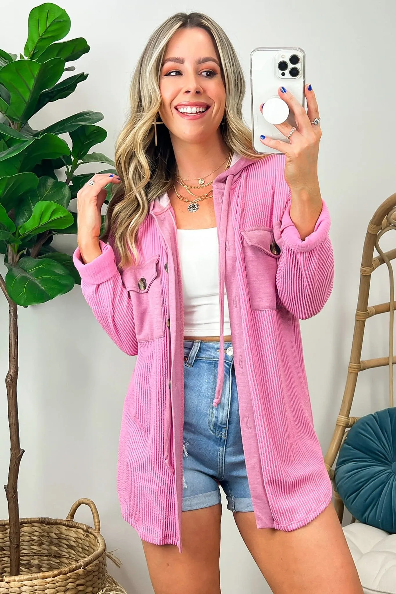 Saturday Satisfaction Ribbed Hooded Shacket - BACK IN STOCK!