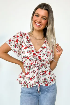 Season of Blooms V-Neck Ruched Floral Top - FINAL SALE