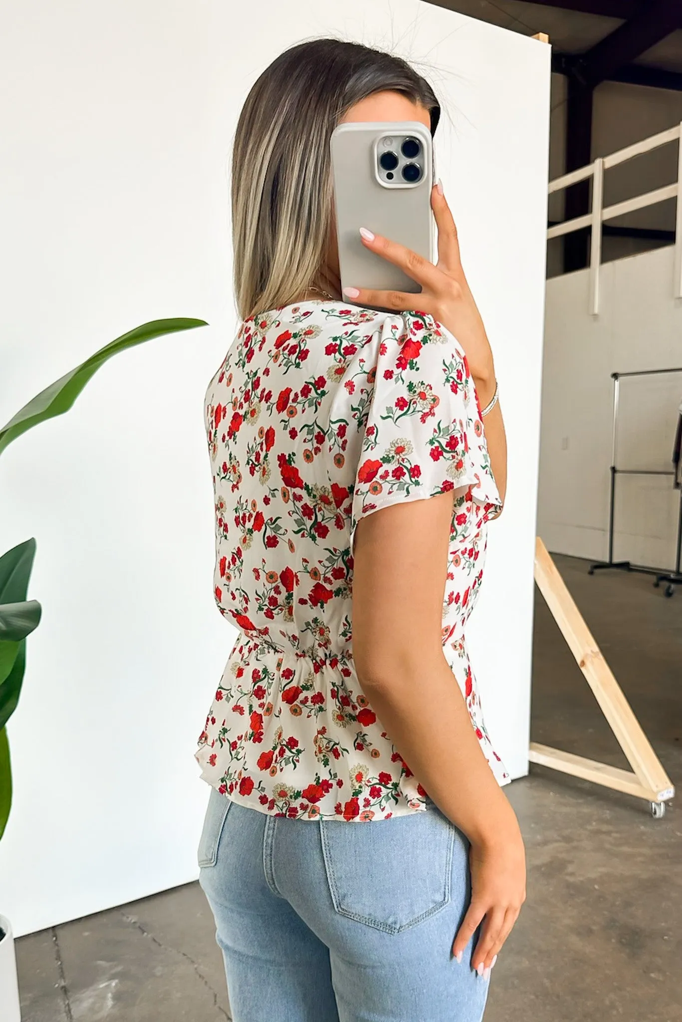 Season of Blooms V-Neck Ruched Floral Top - FINAL SALE