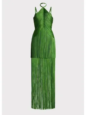 Sexy Green Halter Tassel Bandage Long Dress Anna Kay Co