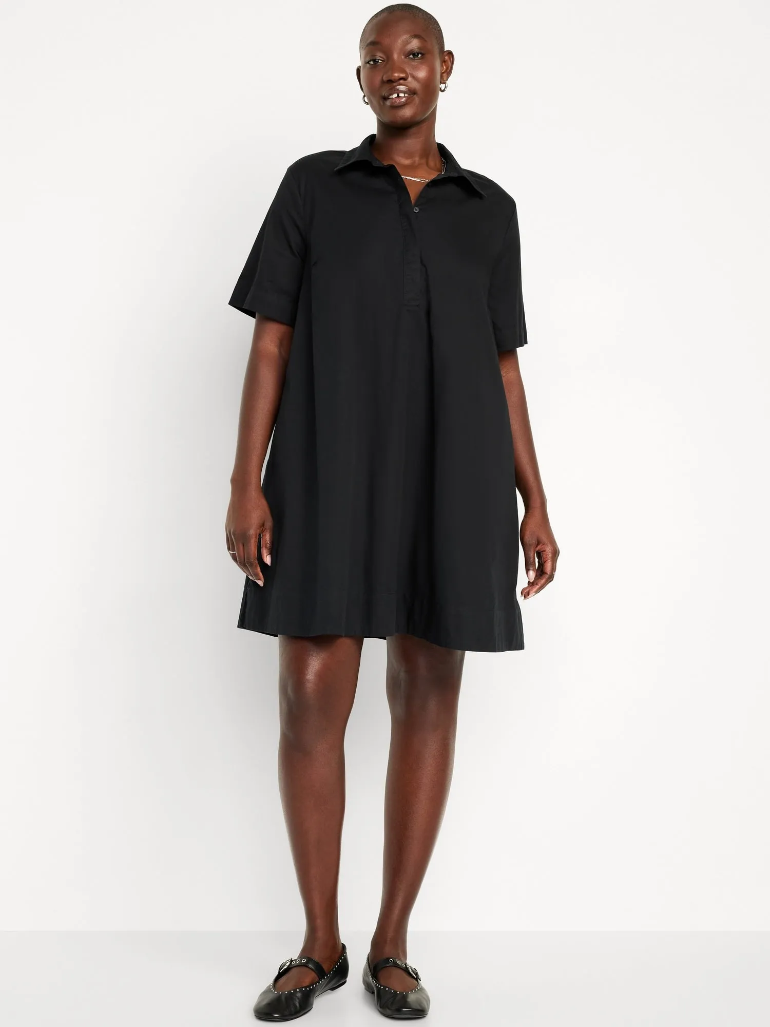 Short-Sleeve Mini Shirt Dress for Women