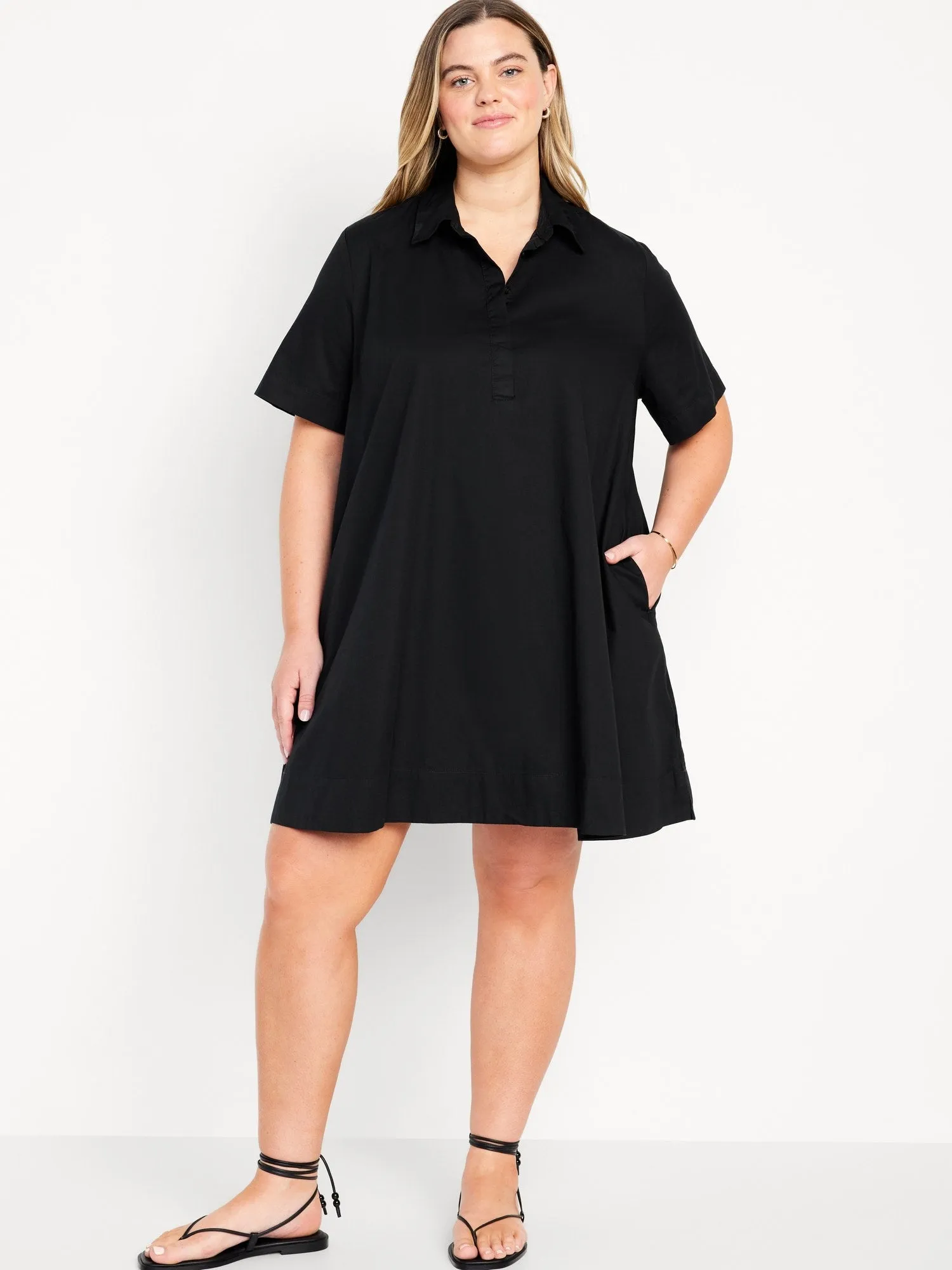 Short-Sleeve Mini Shirt Dress for Women