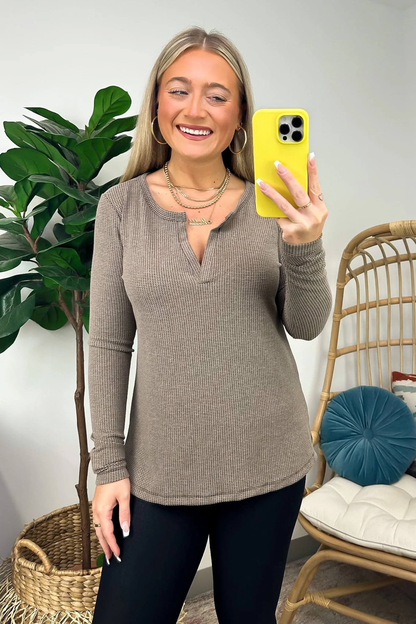 Sodaro Waffle Knit V-Neck Long Sleeve Top - BACK IN STOCK