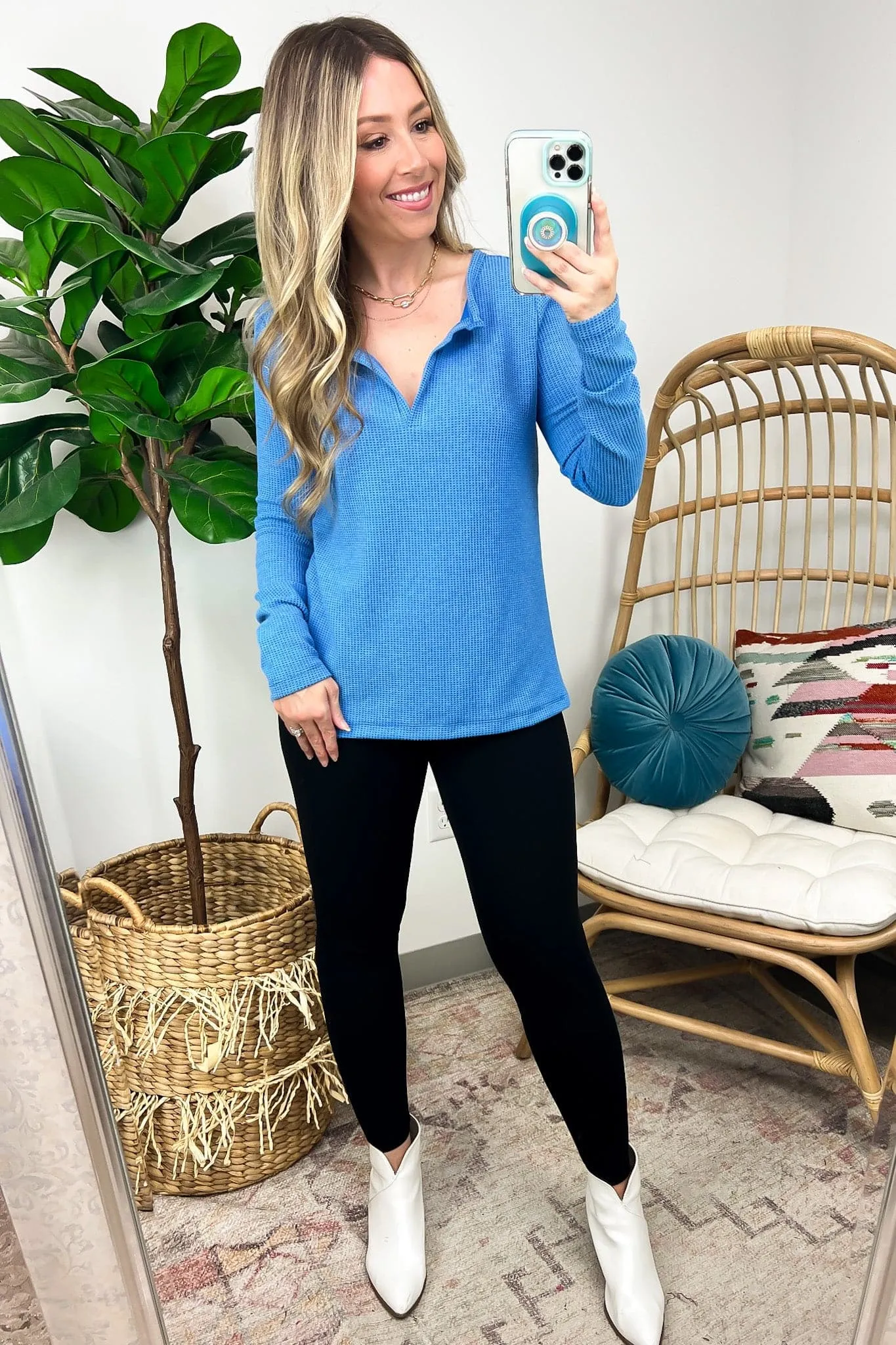 Sodaro Waffle Knit V-Neck Long Sleeve Top - BACK IN STOCK