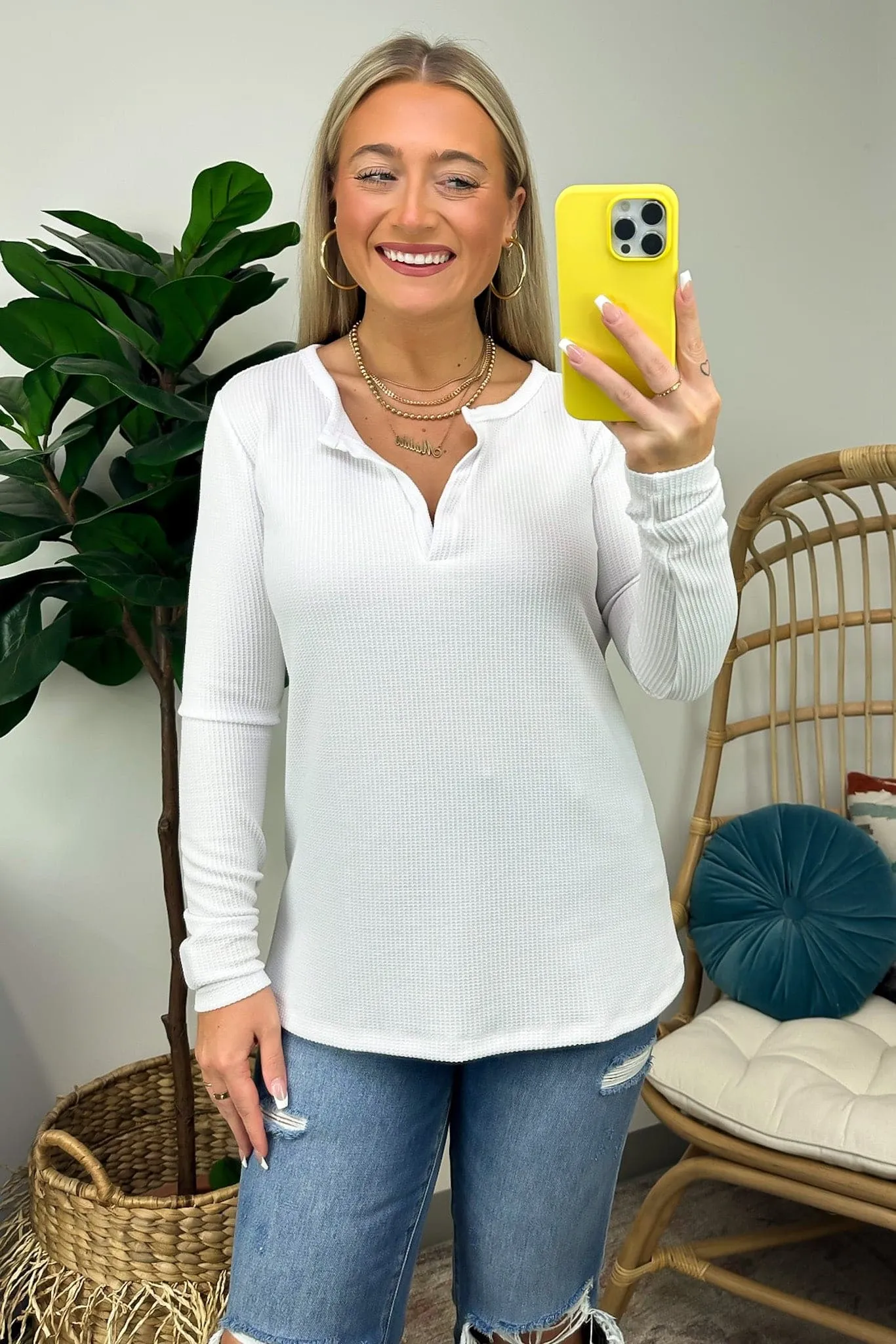 Sodaro Waffle Knit V-Neck Long Sleeve Top - BACK IN STOCK