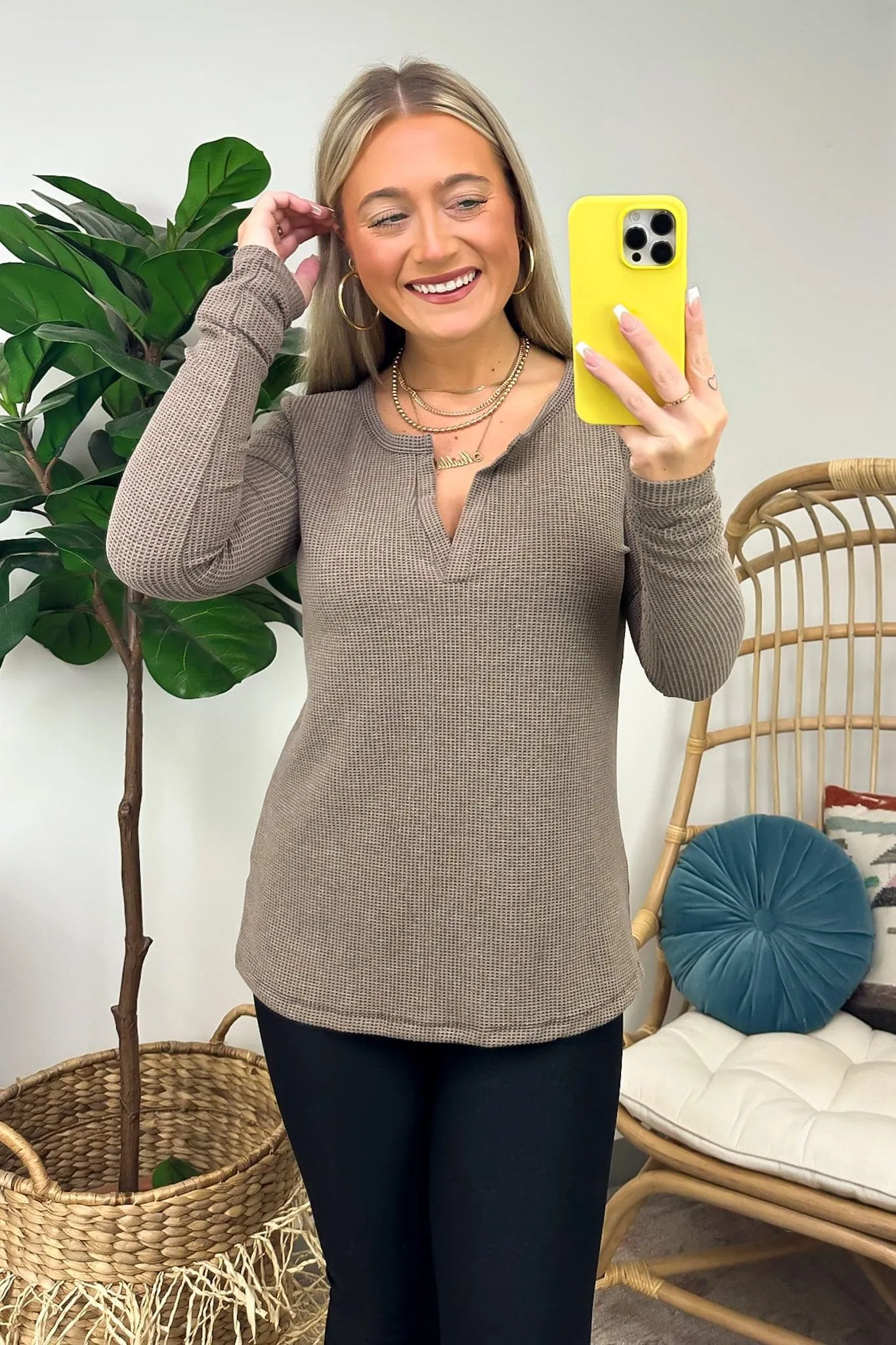 Sodaro Waffle Knit V-Neck Long Sleeve Top - BACK IN STOCK