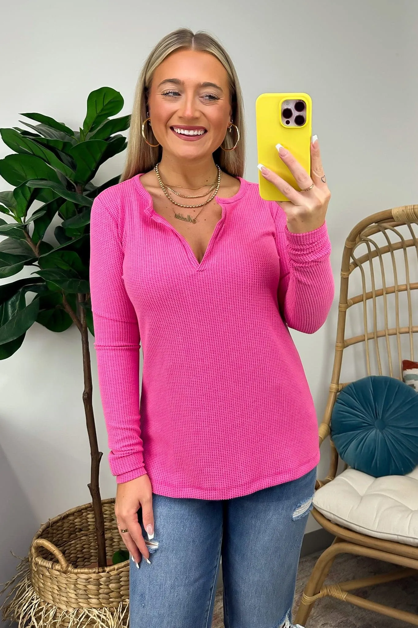 Sodaro Waffle Knit V-Neck Long Sleeve Top - BACK IN STOCK