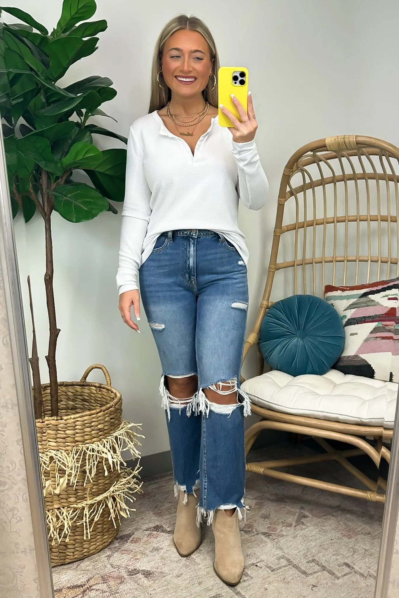 Sodaro Waffle Knit V-Neck Long Sleeve Top - BACK IN STOCK