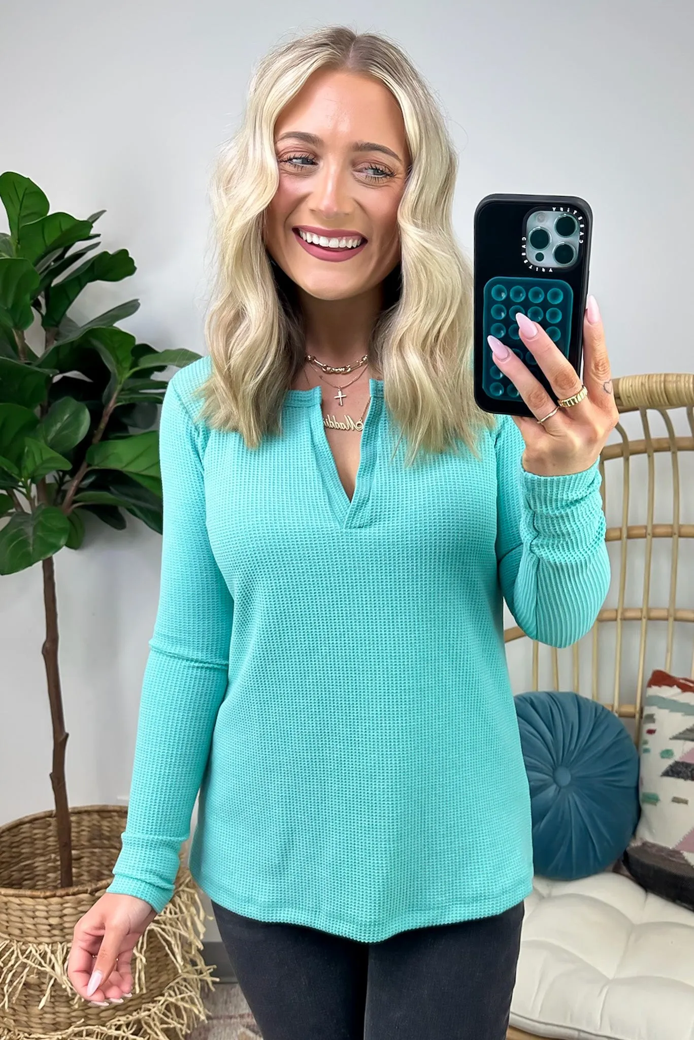 Sodaro Waffle Knit V-Neck Long Sleeve Top - BACK IN STOCK