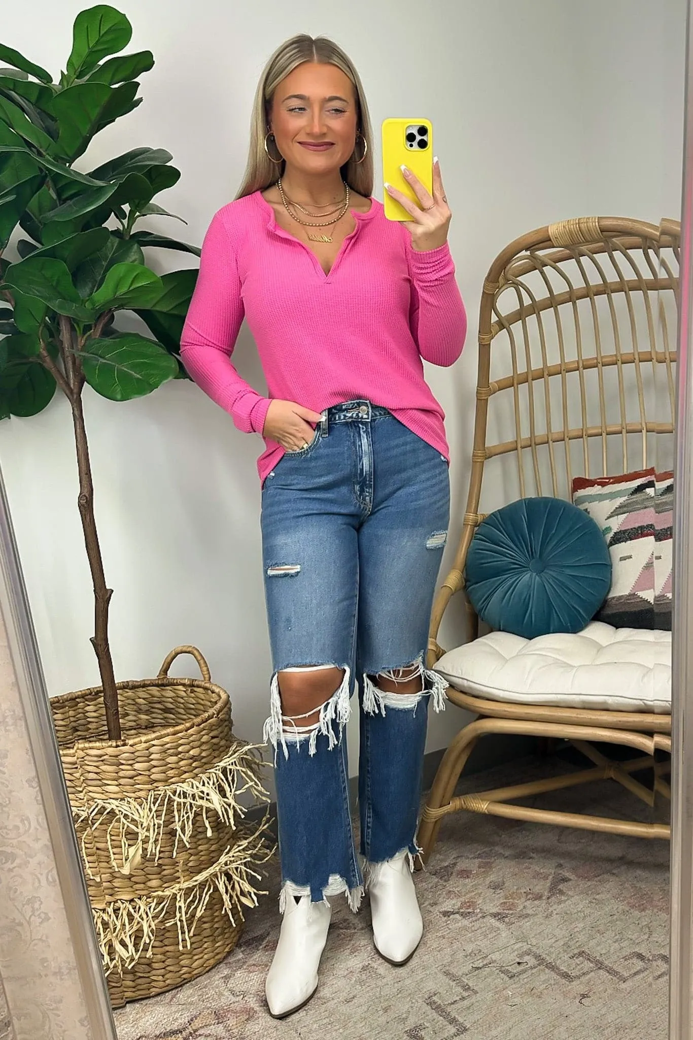Sodaro Waffle Knit V-Neck Long Sleeve Top - BACK IN STOCK