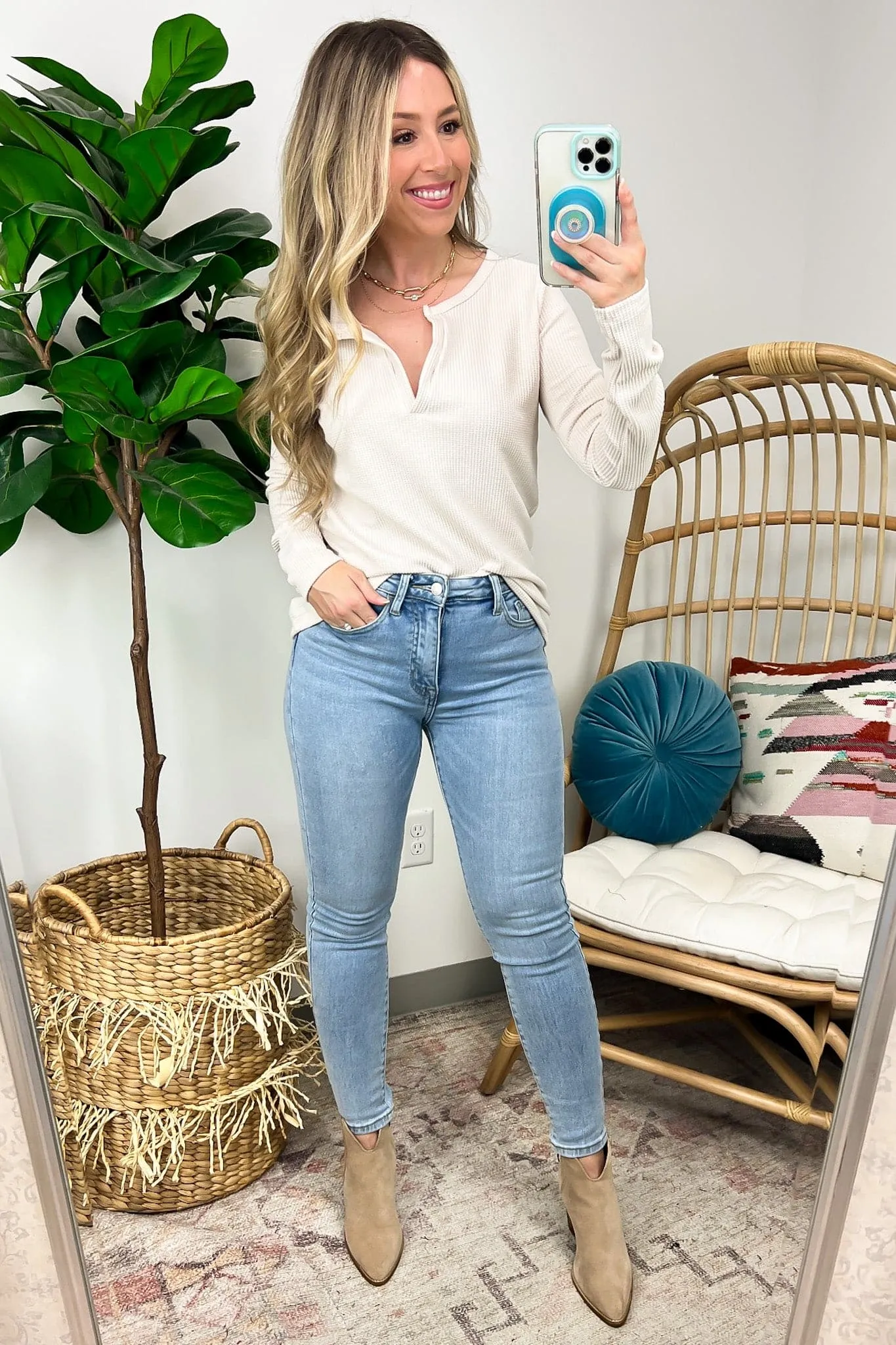 Sodaro Waffle Knit V-Neck Long Sleeve Top - BACK IN STOCK