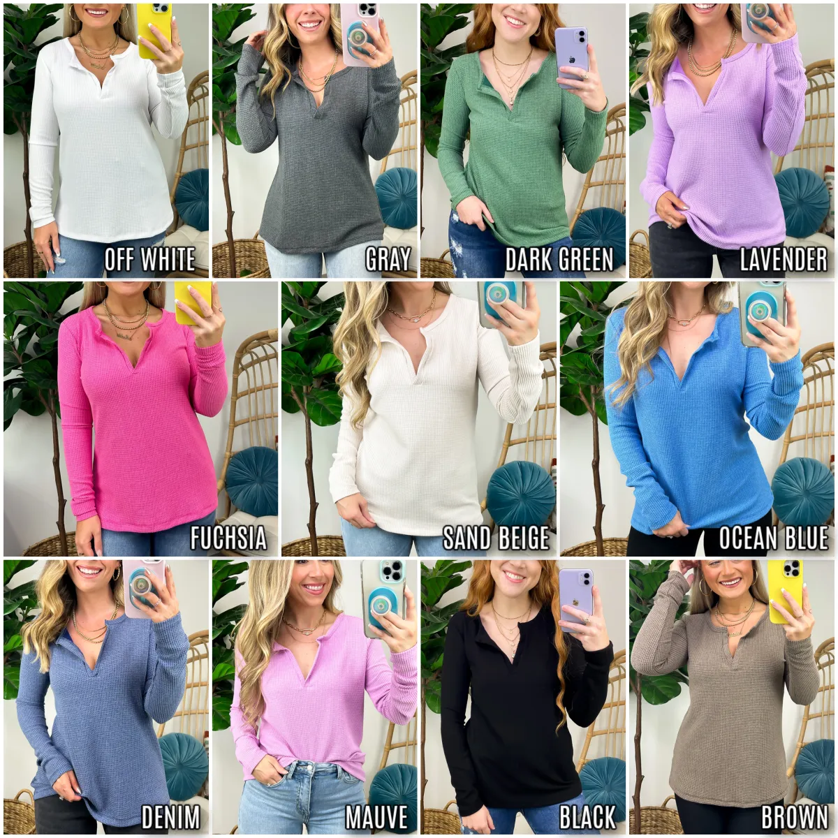 Sodaro Waffle Knit V-Neck Long Sleeve Top - BACK IN STOCK