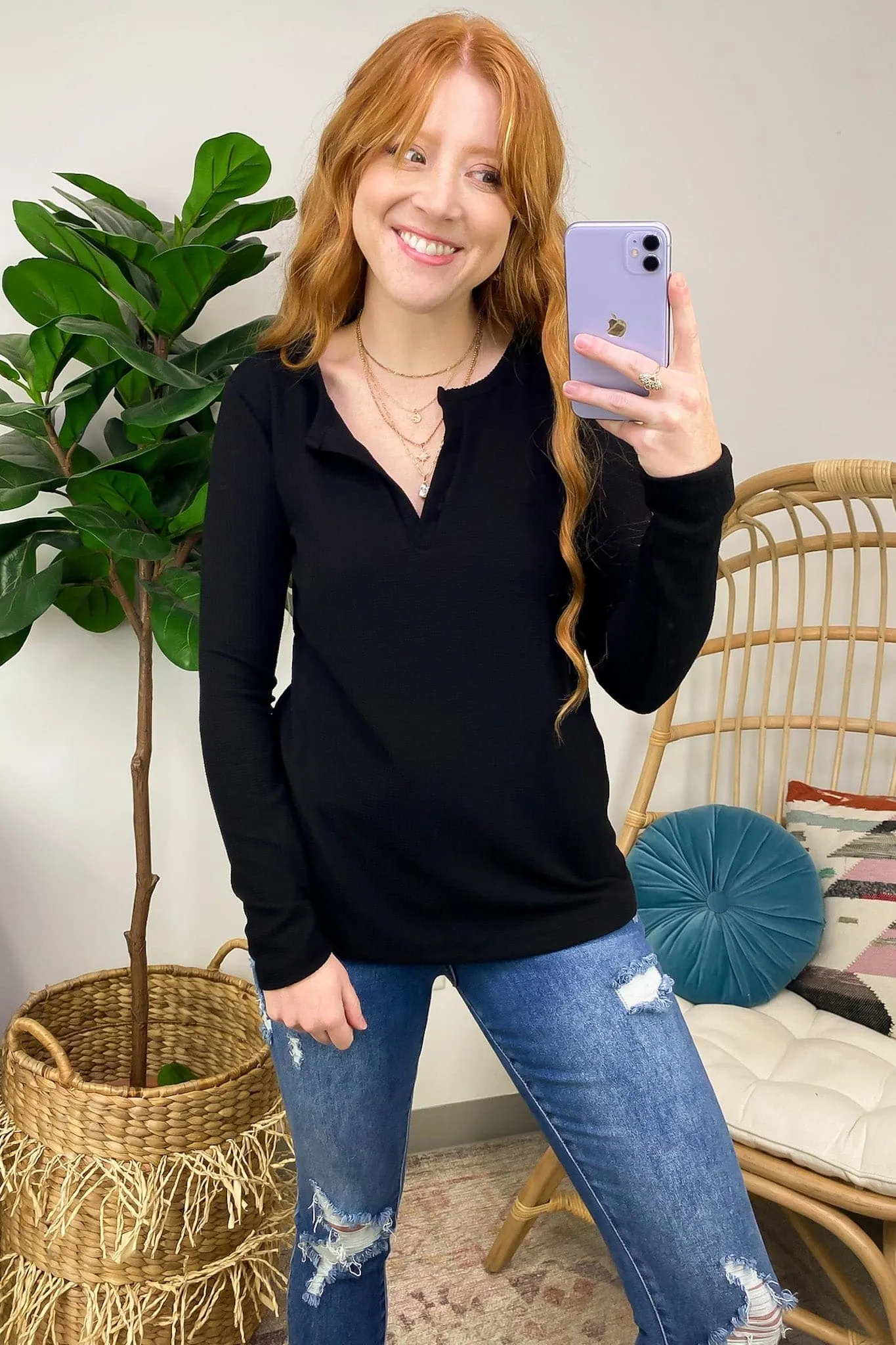 Sodaro Waffle Knit V-Neck Long Sleeve Top - BACK IN STOCK