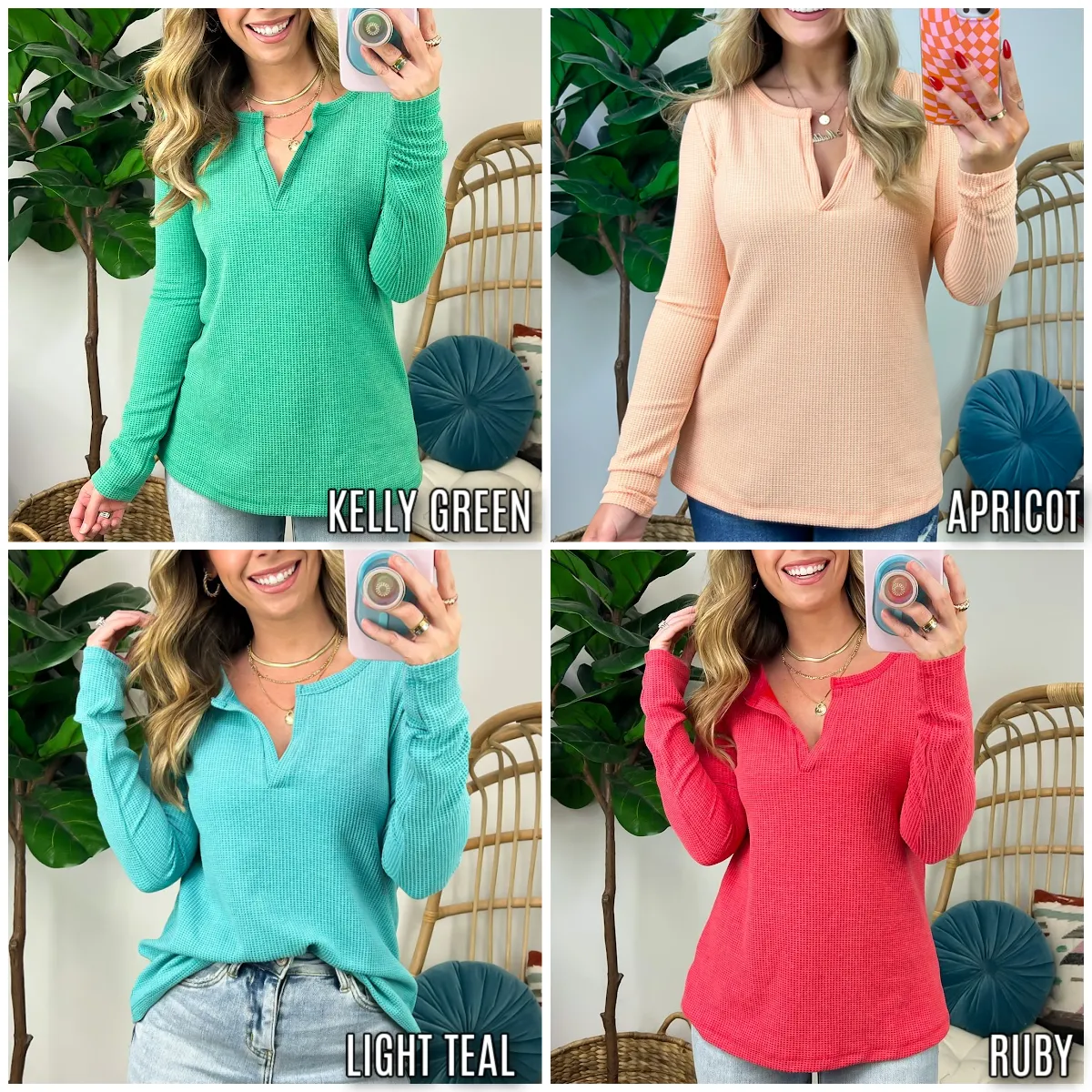 Sodaro Waffle Knit V-Neck Long Sleeve Top - BACK IN STOCK