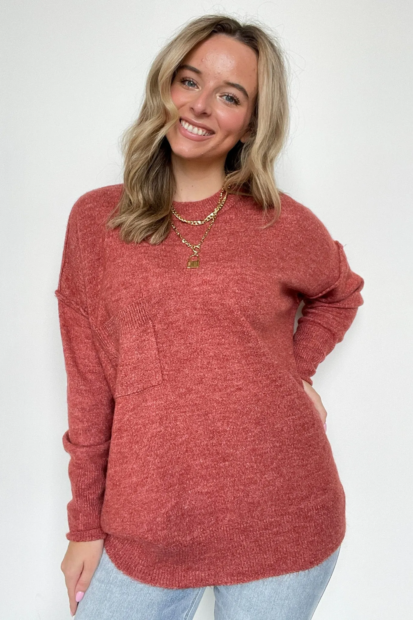 Soft Horizon High Low Hem Pocket Sweater - BACK IN STOCK