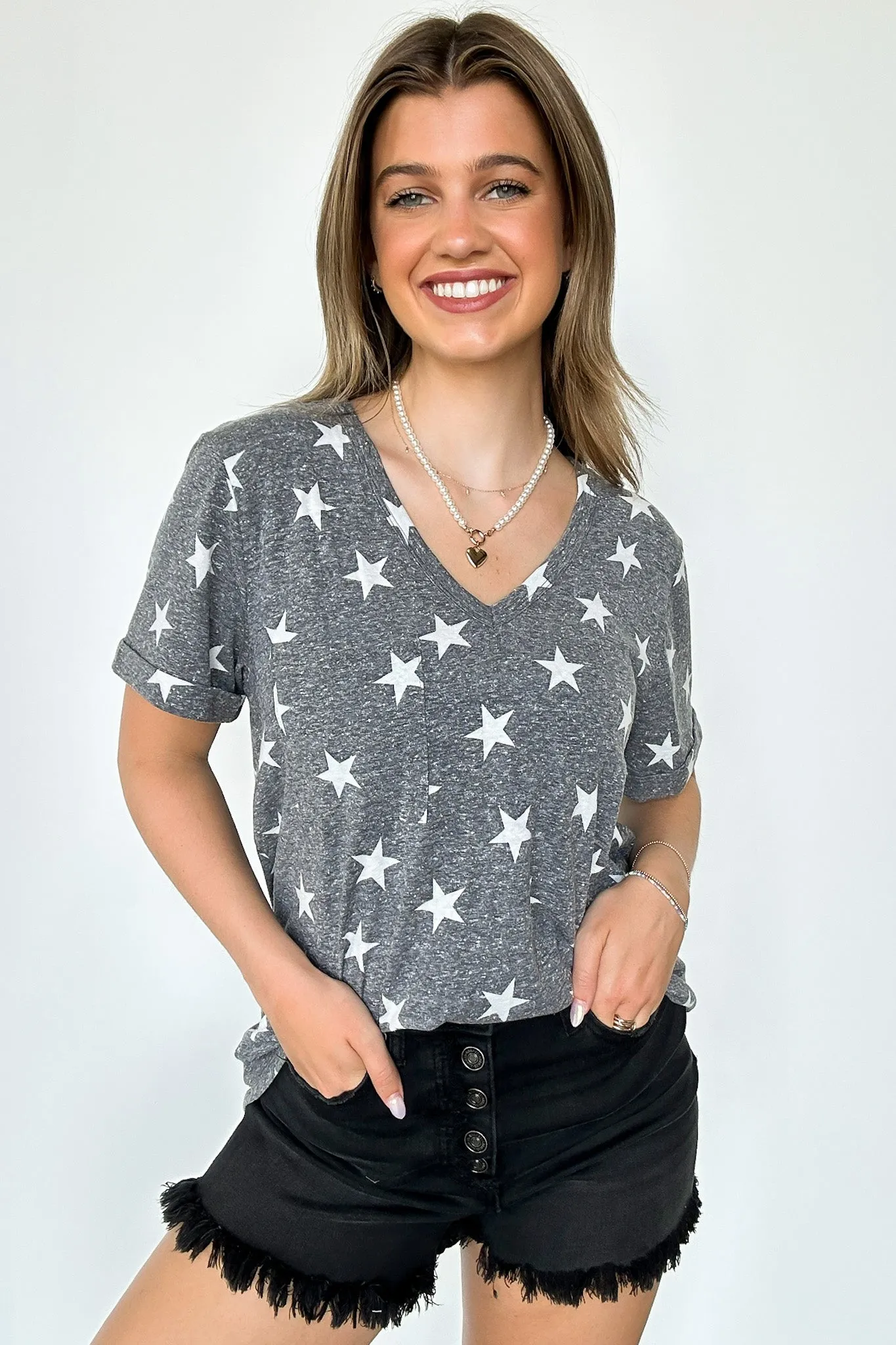 Star Spangled V-Neck Star Print Top