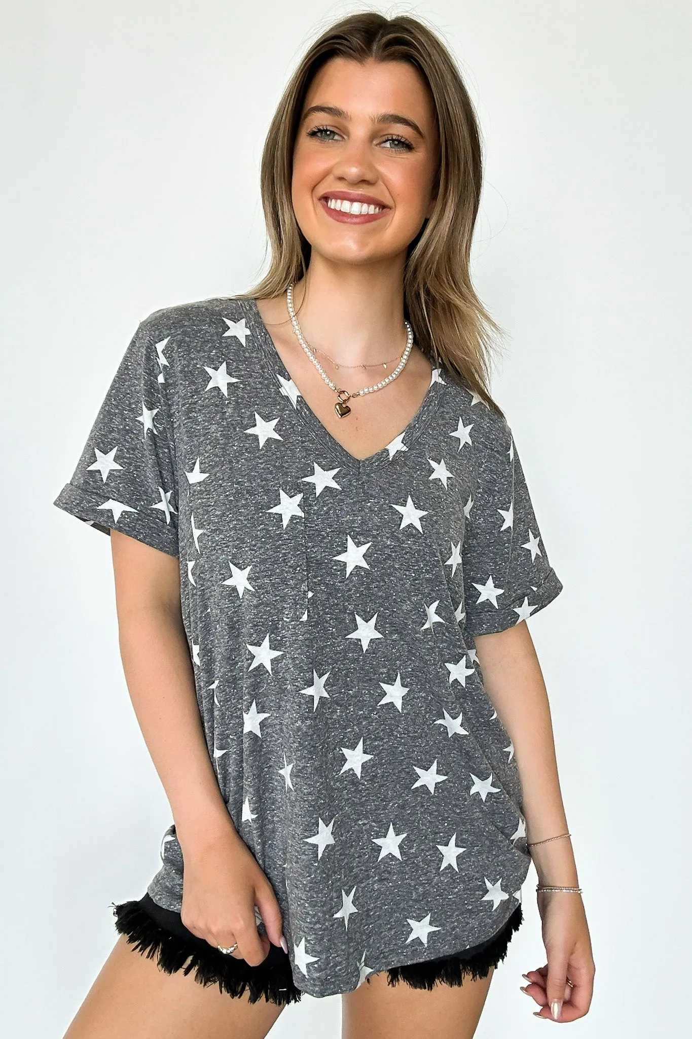 Star Spangled V-Neck Star Print Top