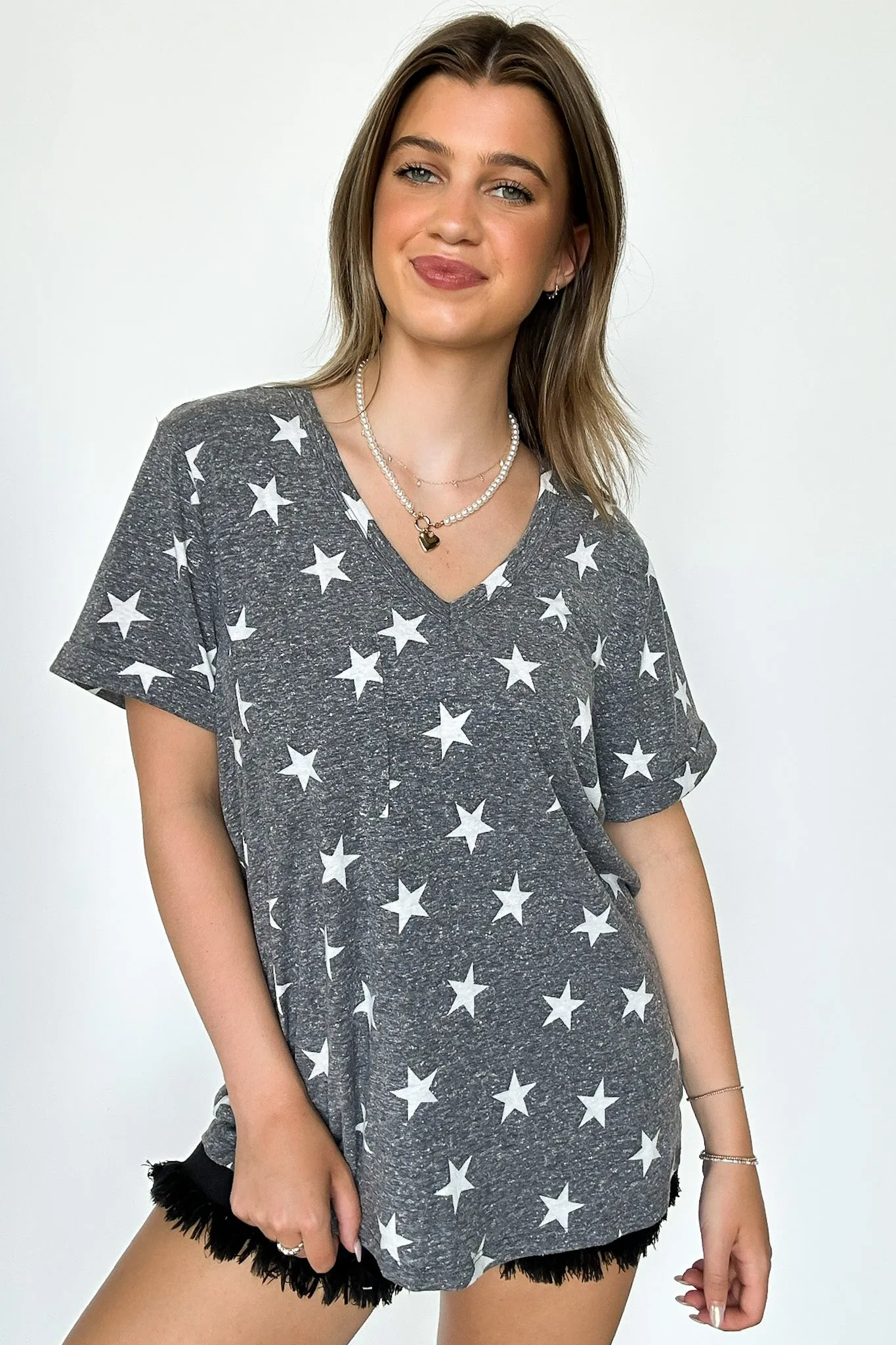 Star Spangled V-Neck Star Print Top