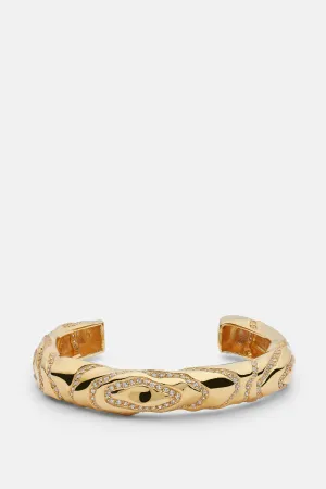 Statement Wave Bangle with Handset Stones in Gold