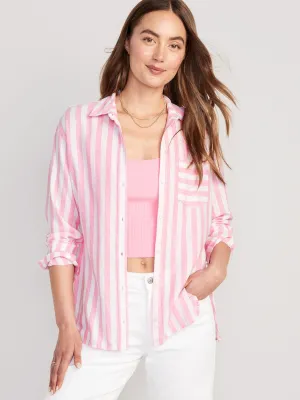 Striped Linen Blend Boyfriend Shirt For Women