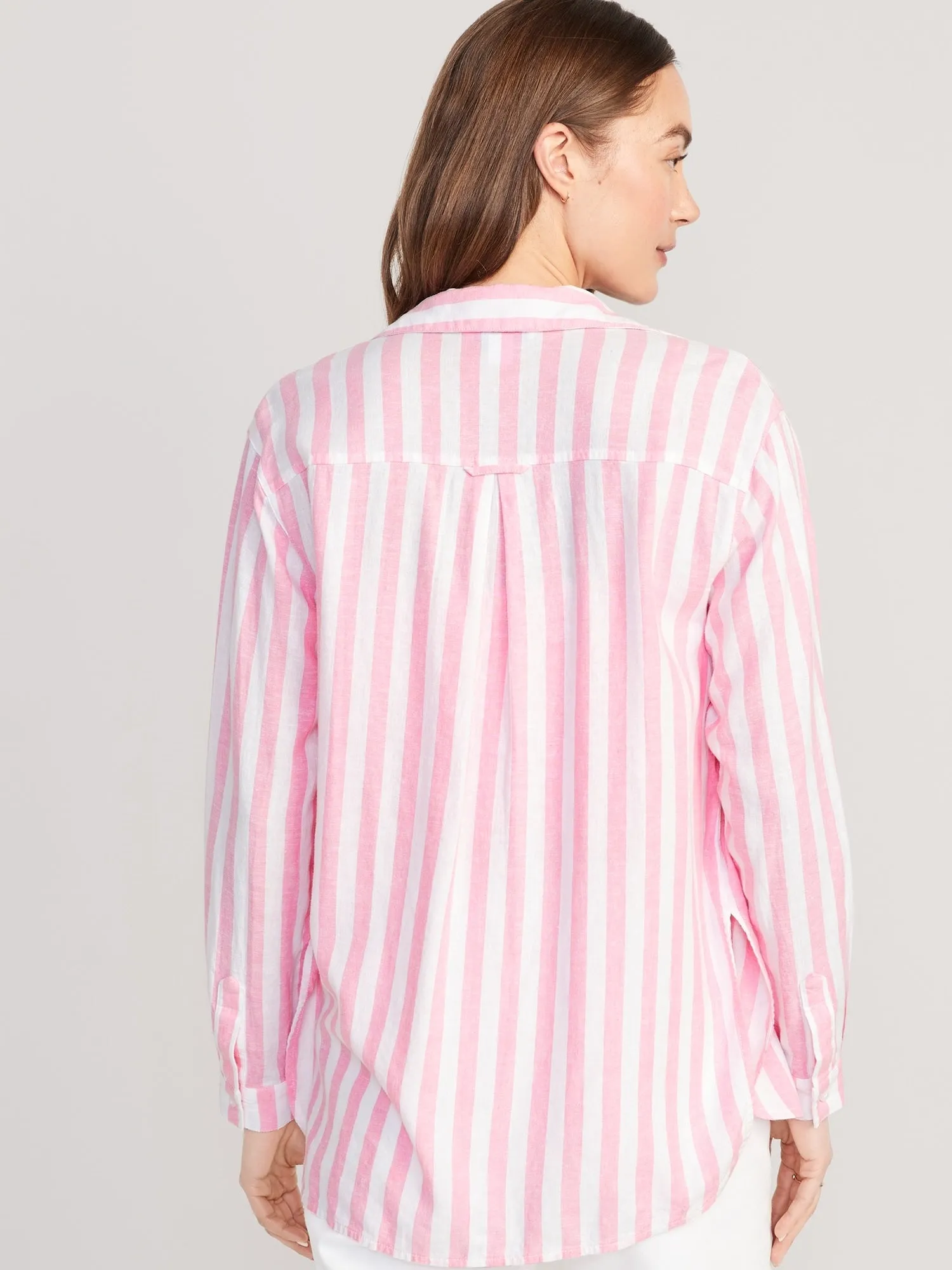 Striped Linen Blend Boyfriend Shirt For Women