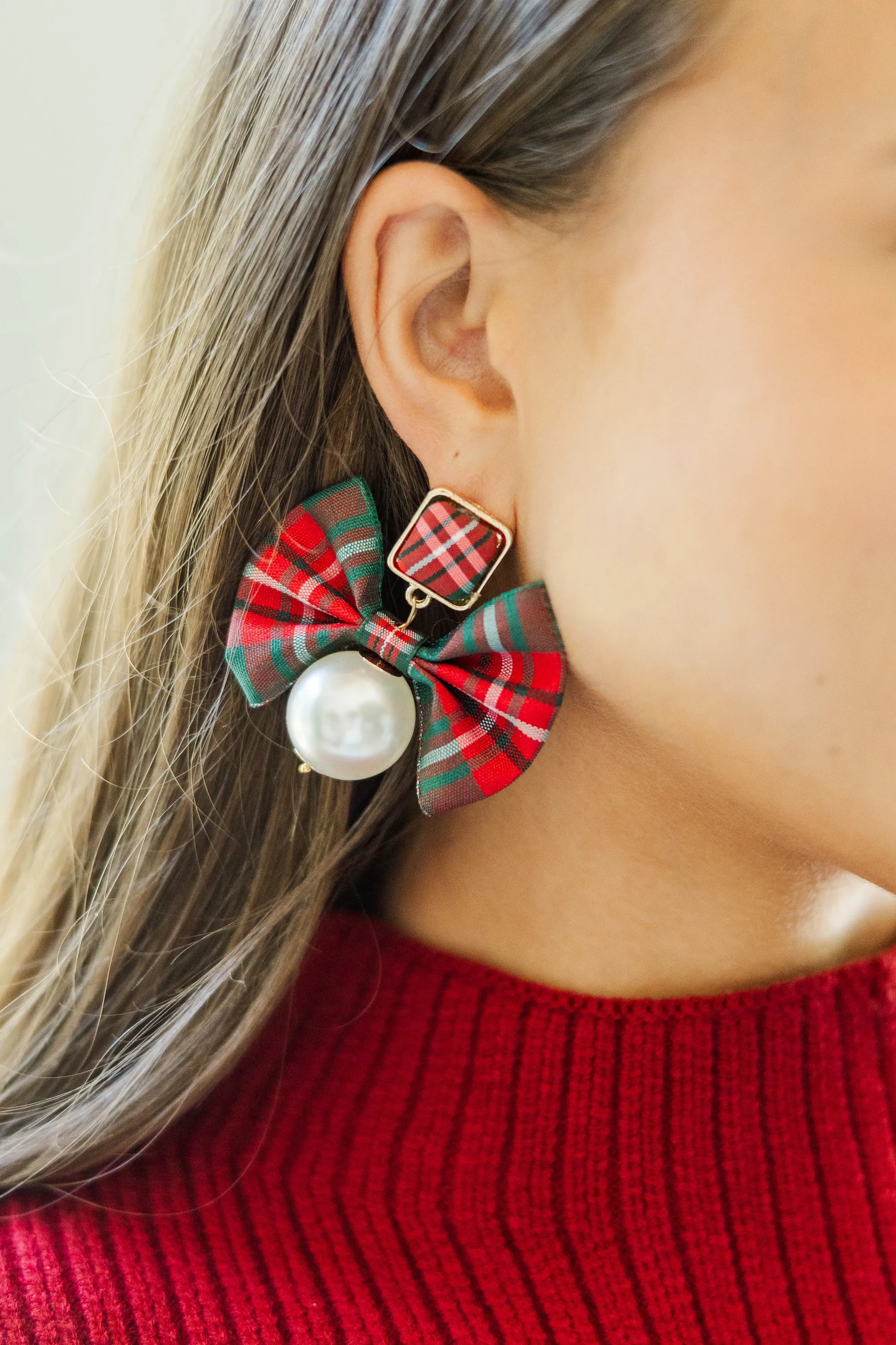 Such A Gift Green Plaid Bow Earrings