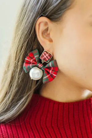 Such A Gift Green Plaid Bow Earrings