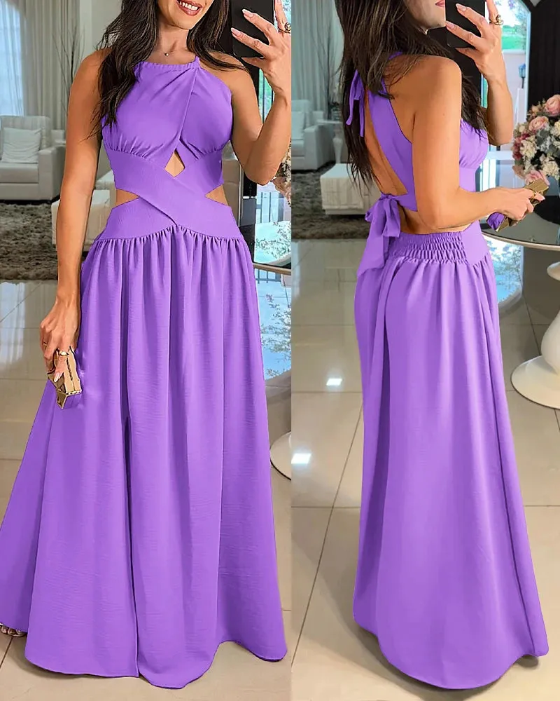 Summer Halter Sleeveless Tied Detail Criss Cross Flared Dress Anna Kay Co