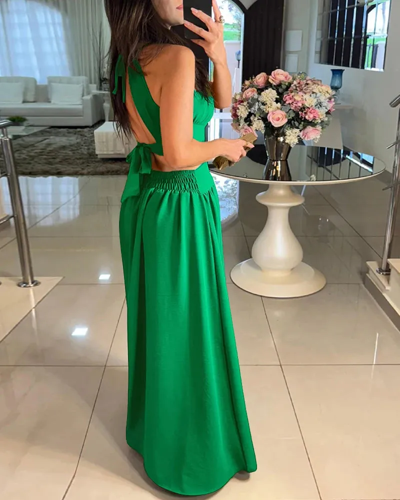 Summer Halter Sleeveless Tied Detail Criss Cross Flared Dress Anna Kay Co