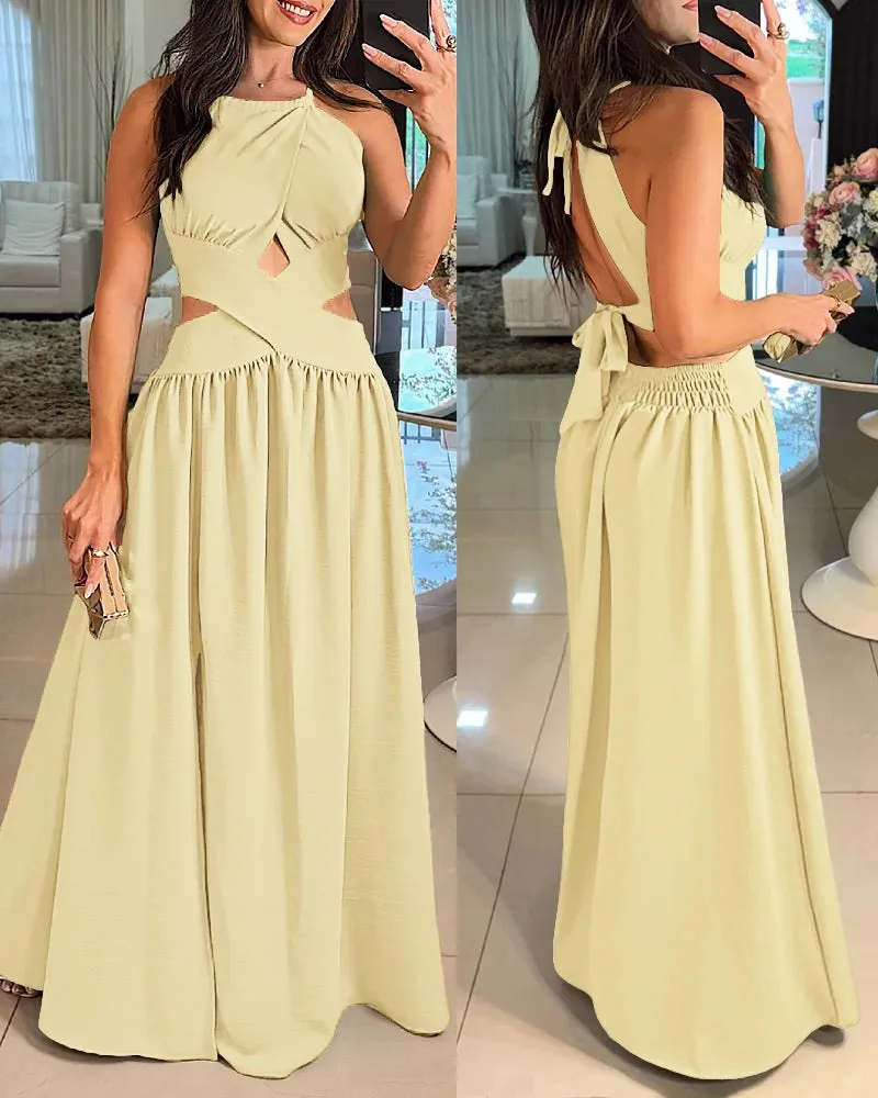 Summer Halter Sleeveless Tied Detail Criss Cross Flared Dress Anna Kay Co
