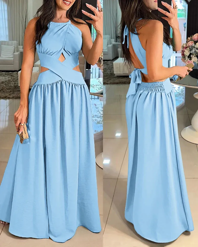 Summer Halter Sleeveless Tied Detail Criss Cross Flared Dress Anna Kay Co