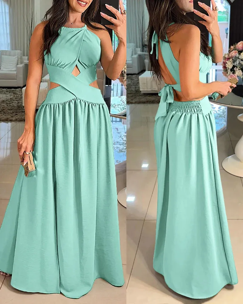 Summer Halter Sleeveless Tied Detail Criss Cross Flared Dress Anna Kay Co