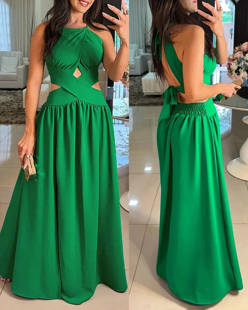 Summer Halter Sleeveless Tied Detail Criss Cross Flared Dress Anna Kay Co