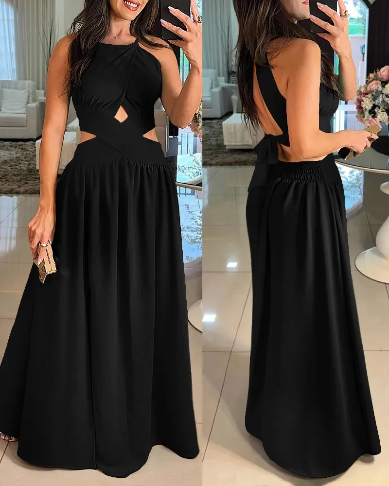 Summer Halter Sleeveless Tied Detail Criss Cross Flared Dress Anna Kay Co