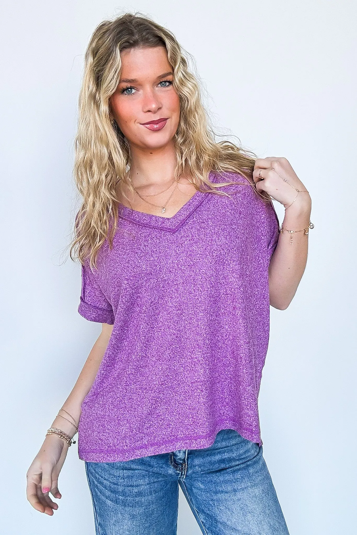 Sunday Morning V-Neck Hacci Knit Tee - BACK IN STOCK