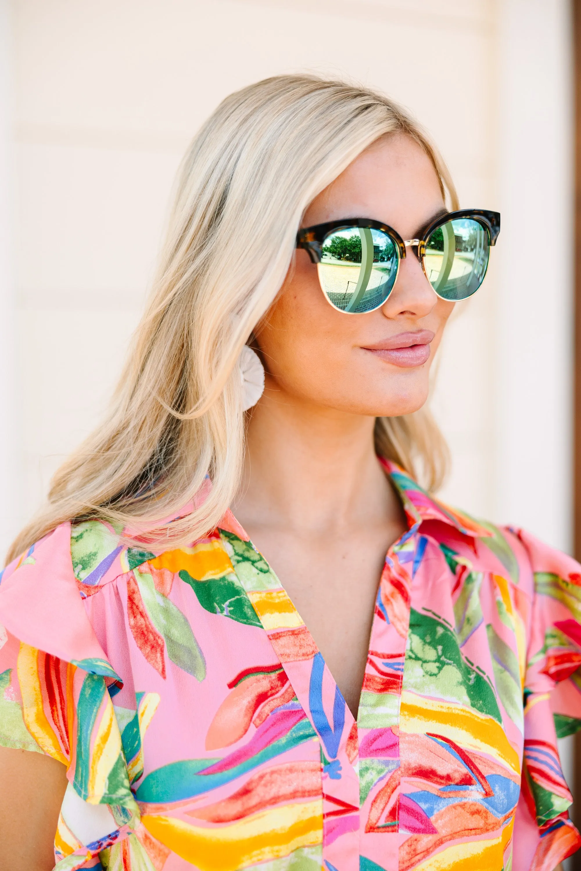 Sunny Days Tortoise Green Mirror Sunglasses