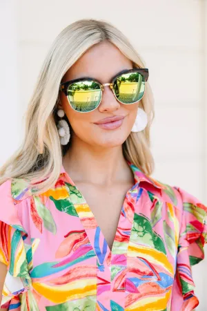Sunny Days Tortoise Green Mirror Sunglasses