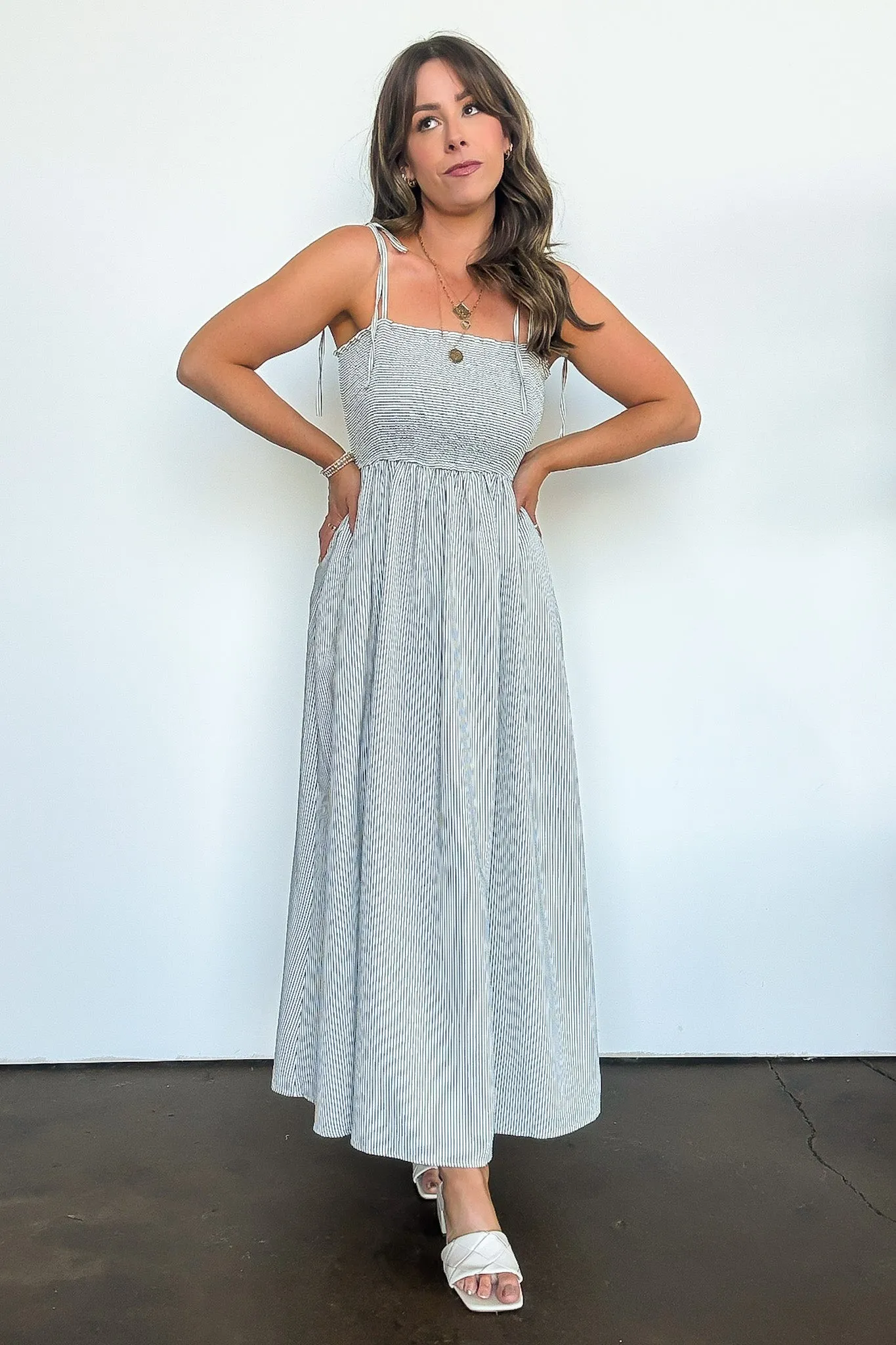 Sweet Spell Striped Tie Strap Smocked Dress