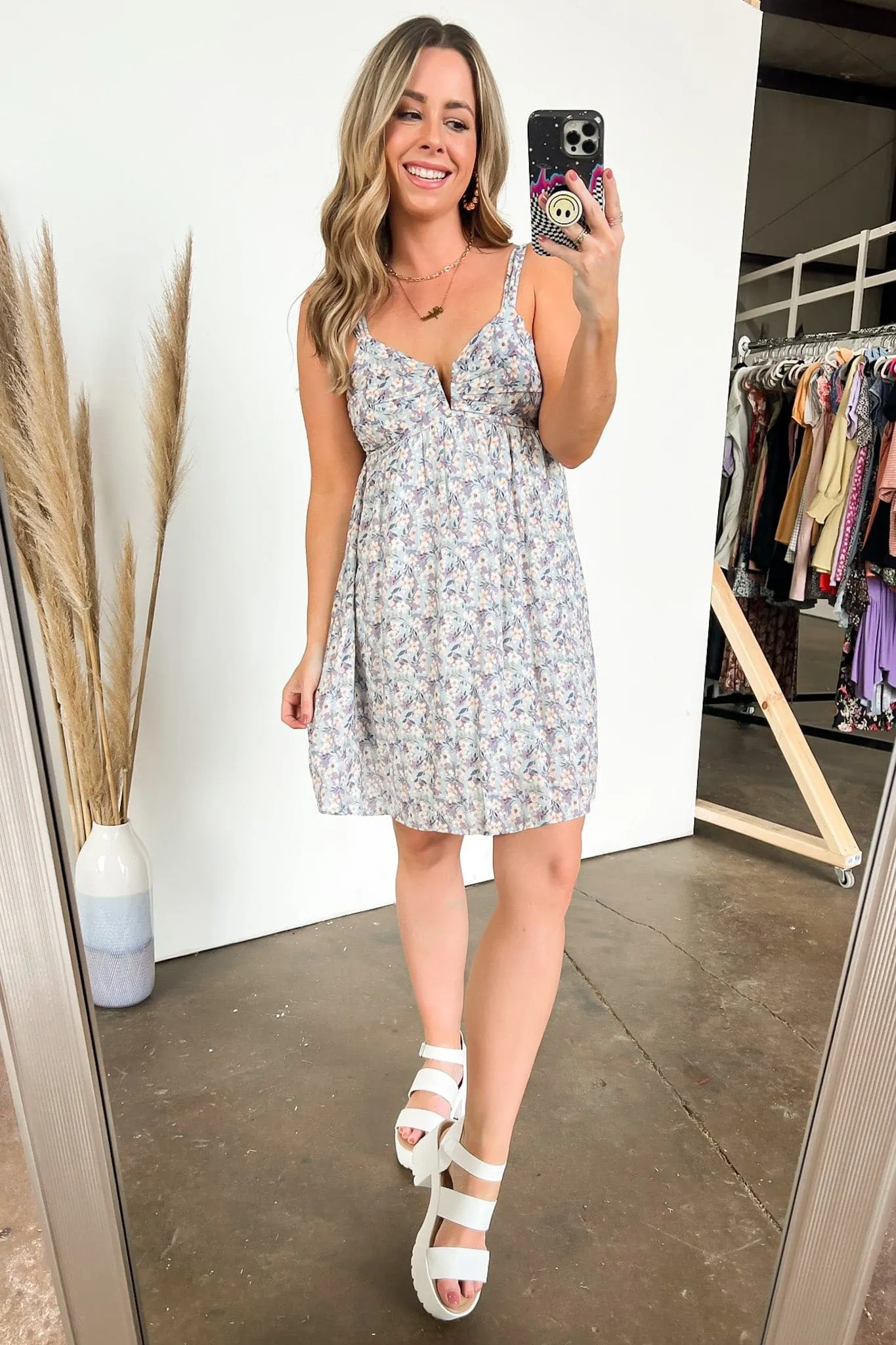 Sweetest Looks Gathered V-Neck Floral Dress - FINAL SALE