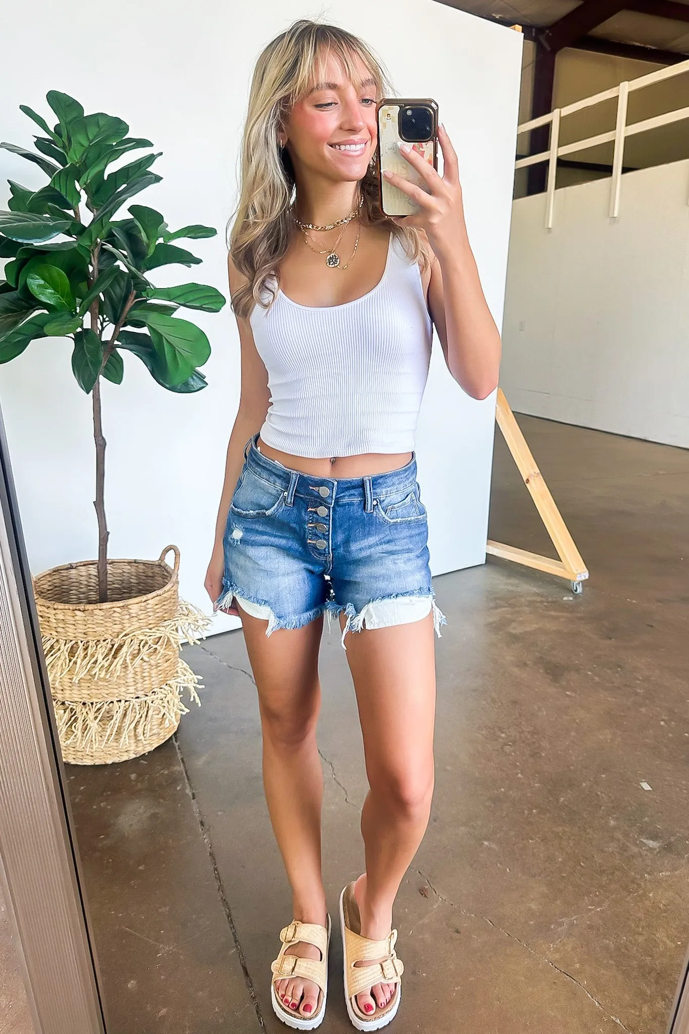 Sylvie Mid Rise Button Down Denim Shorts