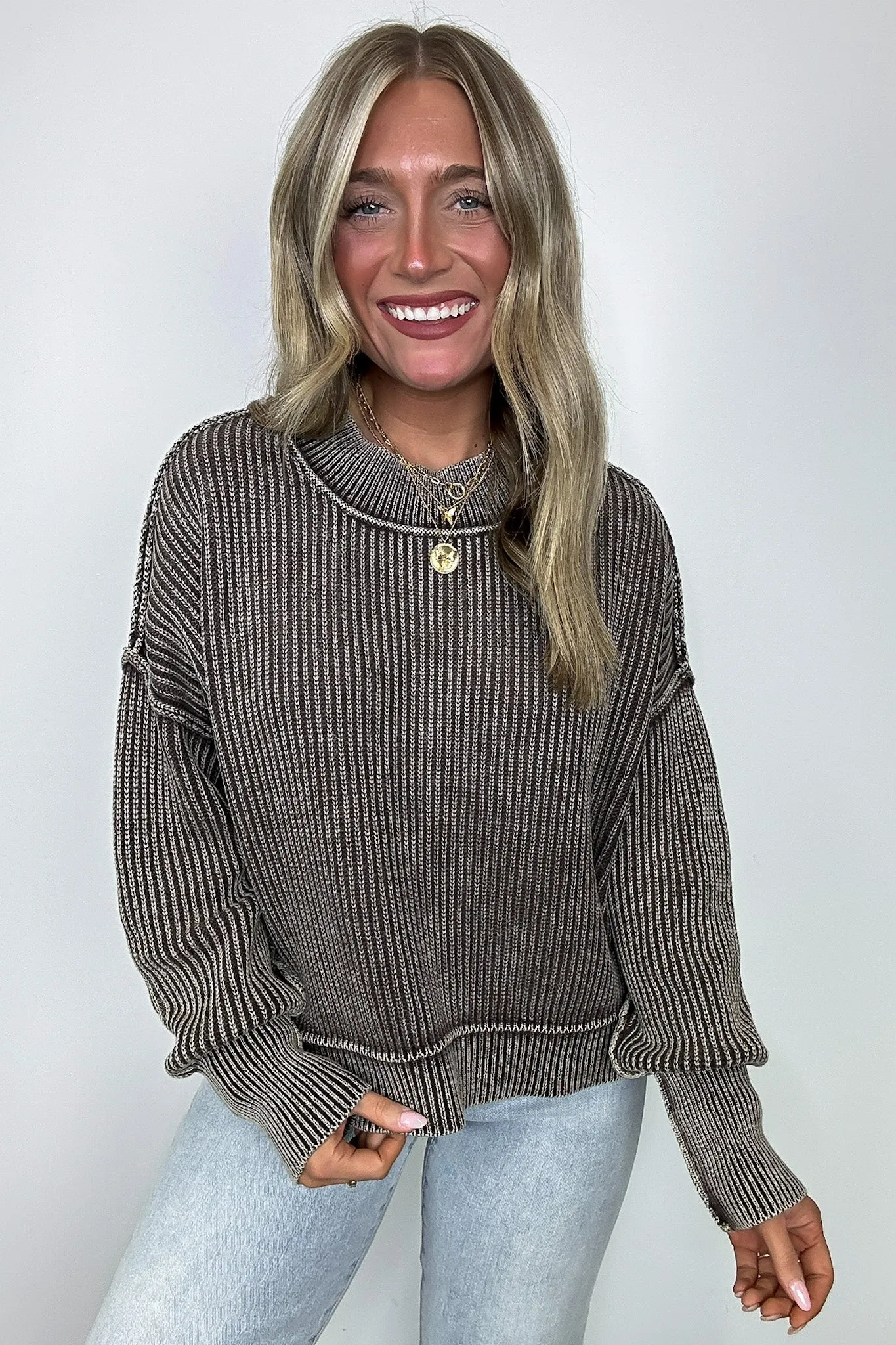 Tara Washed Side Slit Knit Sweater - BACK IN STOCK