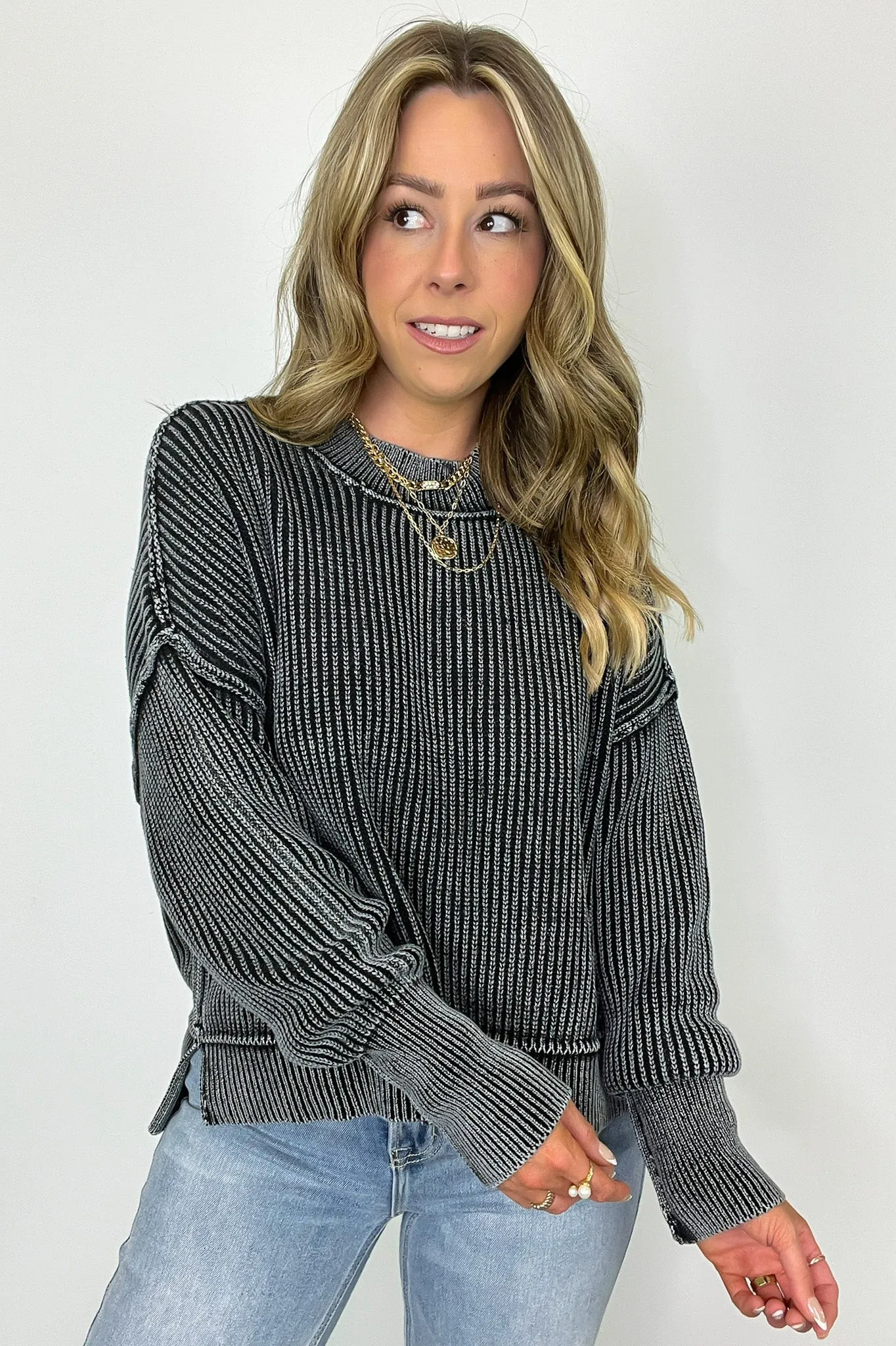 Tara Washed Side Slit Knit Sweater - BACK IN STOCK