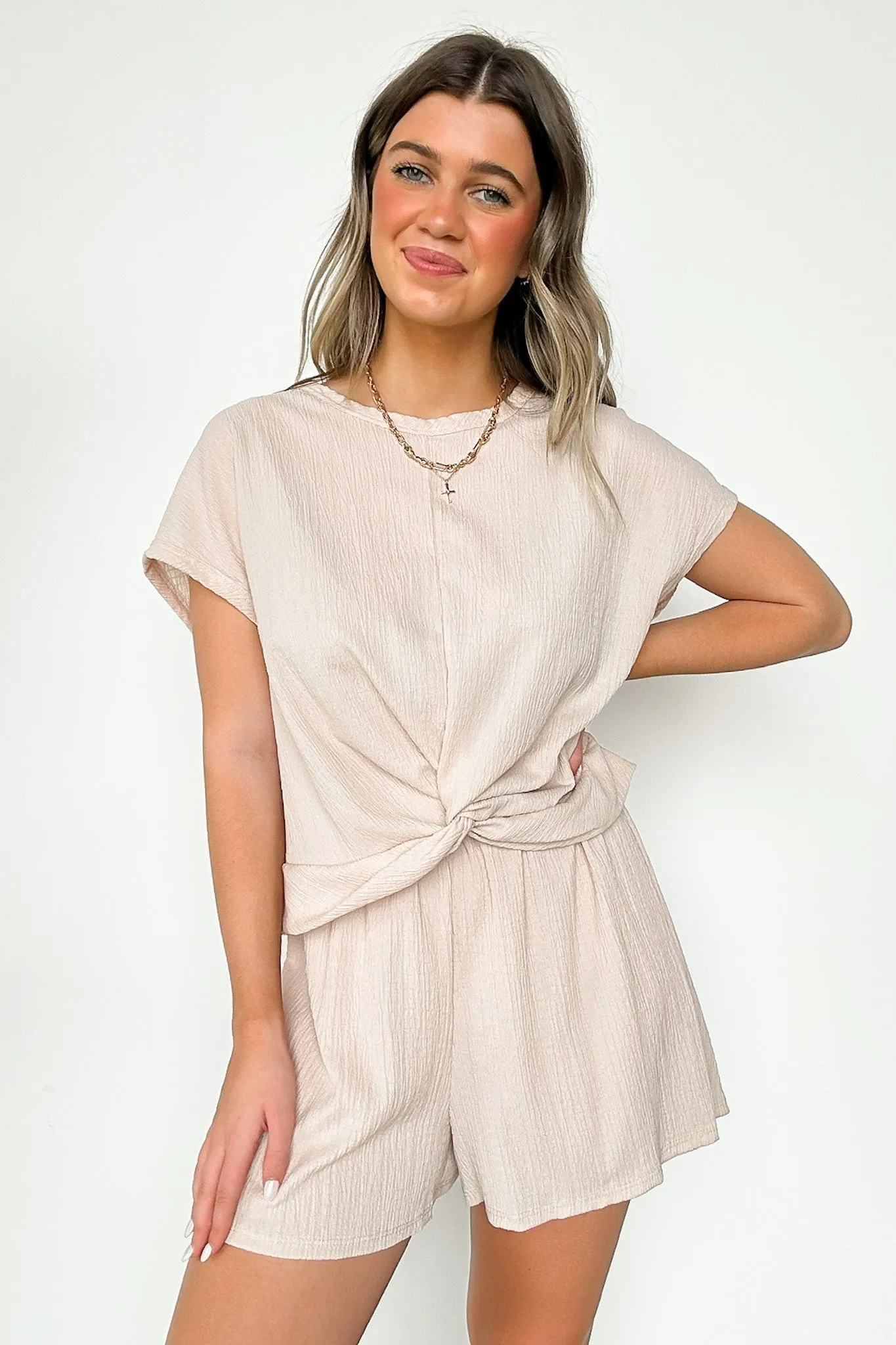 Tasiah Twist Front Short Sleeve Top and Shorts Set - FINAL SALE