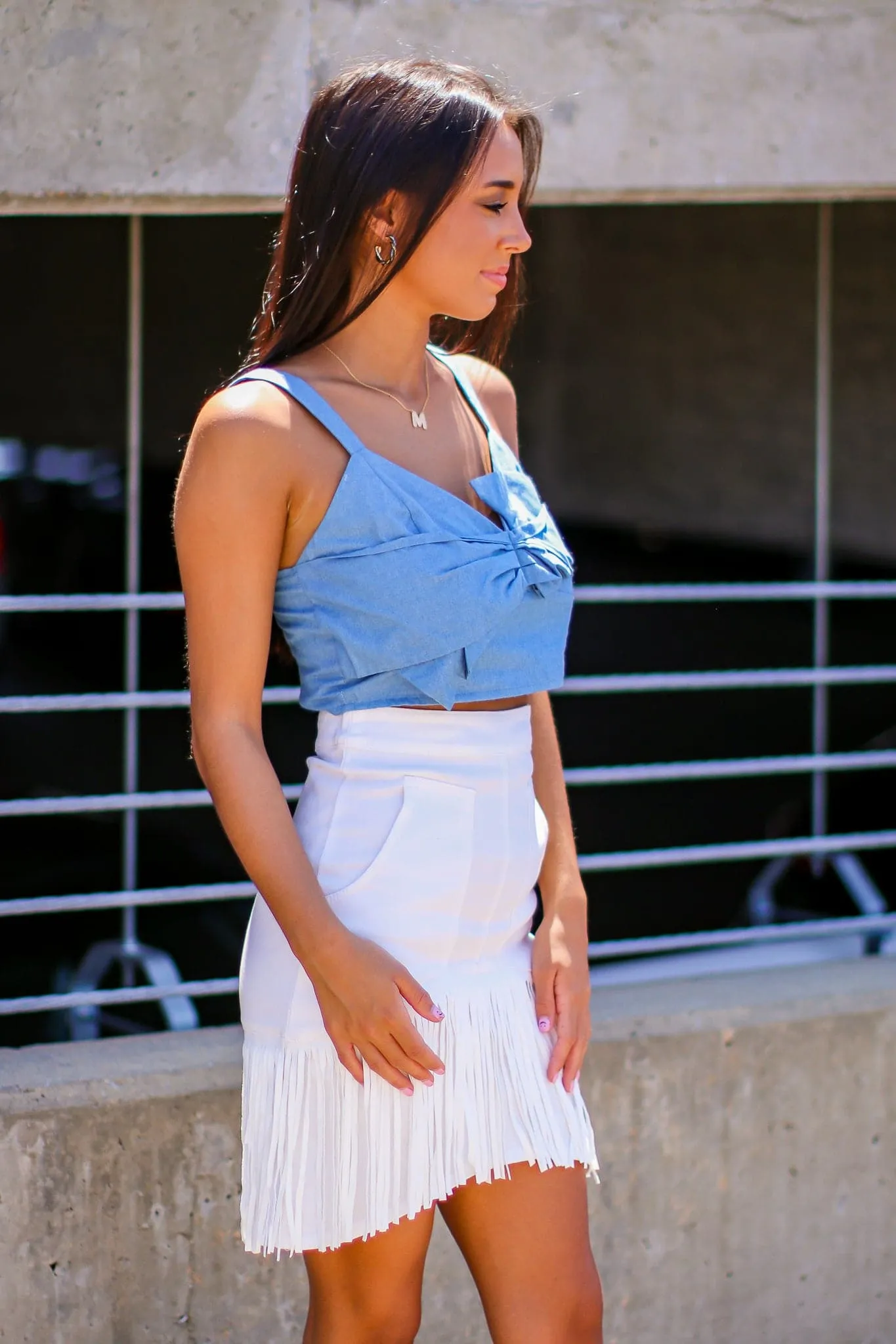 Tie it With Me Chambray Bow Crop Top - FINAL SALE