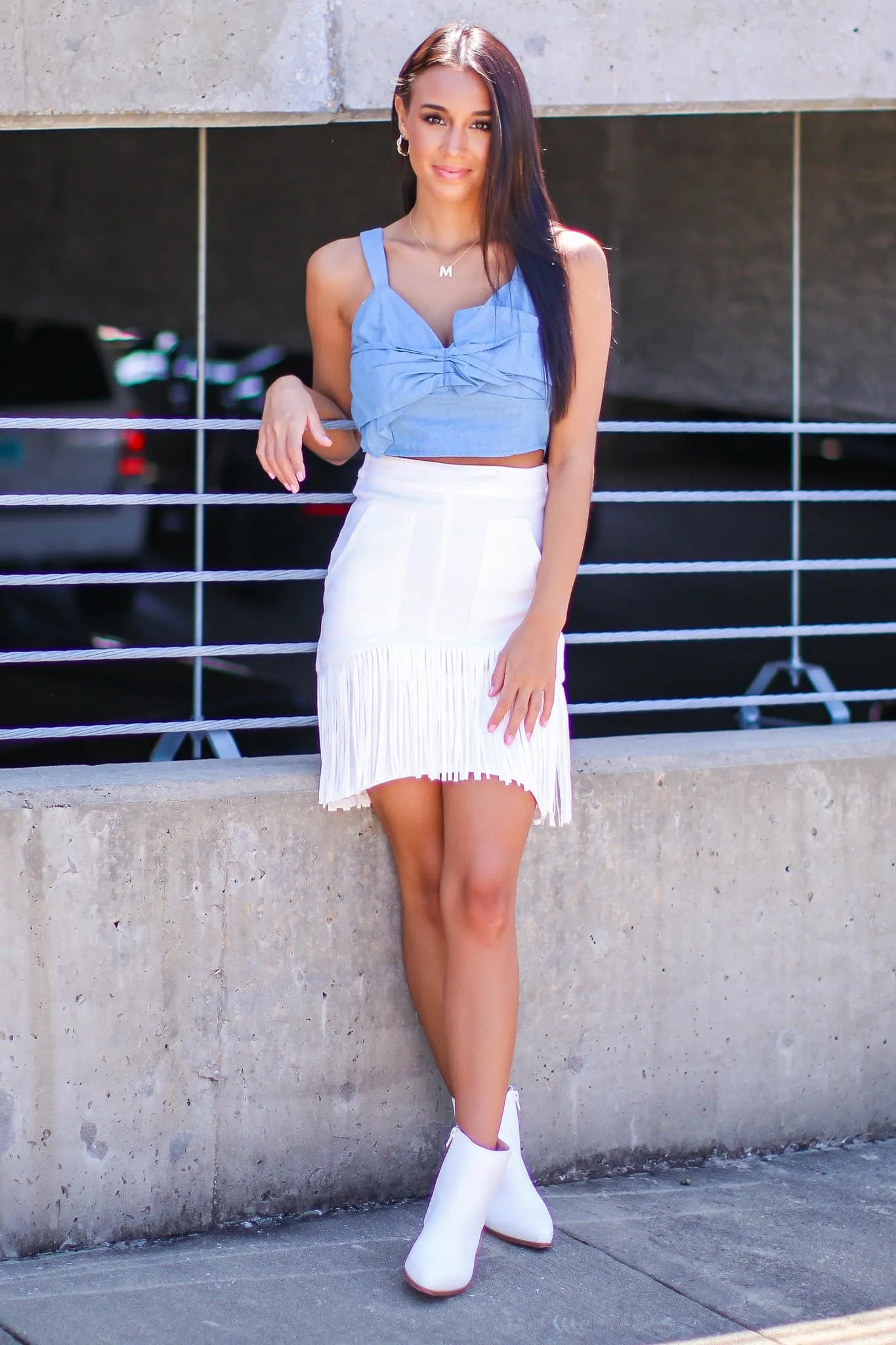Tie it With Me Chambray Bow Crop Top - FINAL SALE