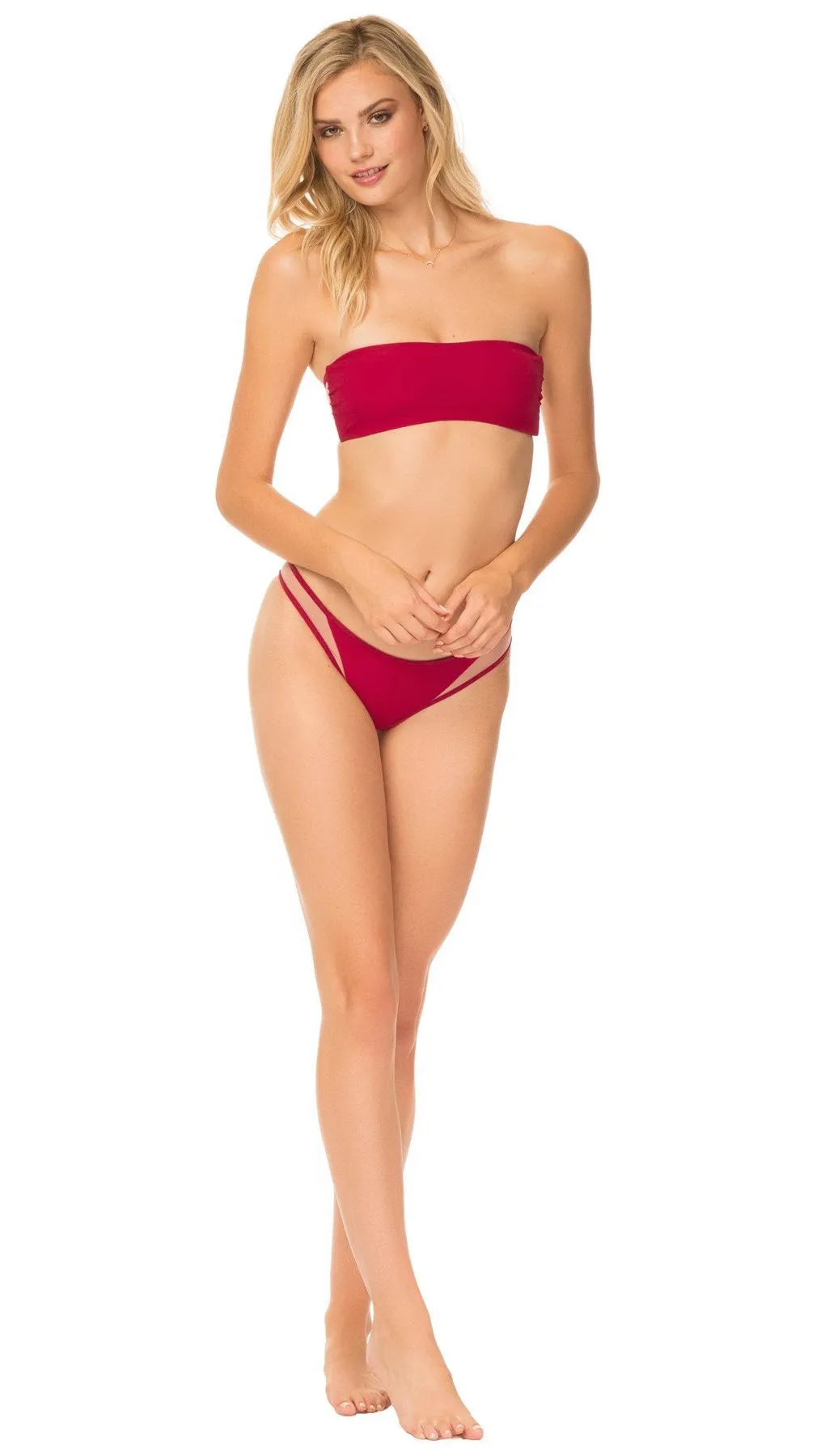 Tori Praver Manon High Leg Cheeky Bikini Bottoms Cranberry