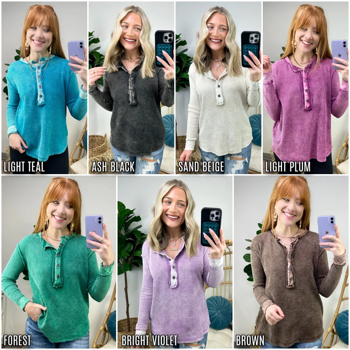 Tova Mineral Wash Waffle Knit Henley Top - FINAL SALE