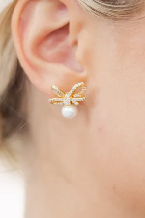 Treasure Jewels: Tied With A Bow Gold Pearl Earrings