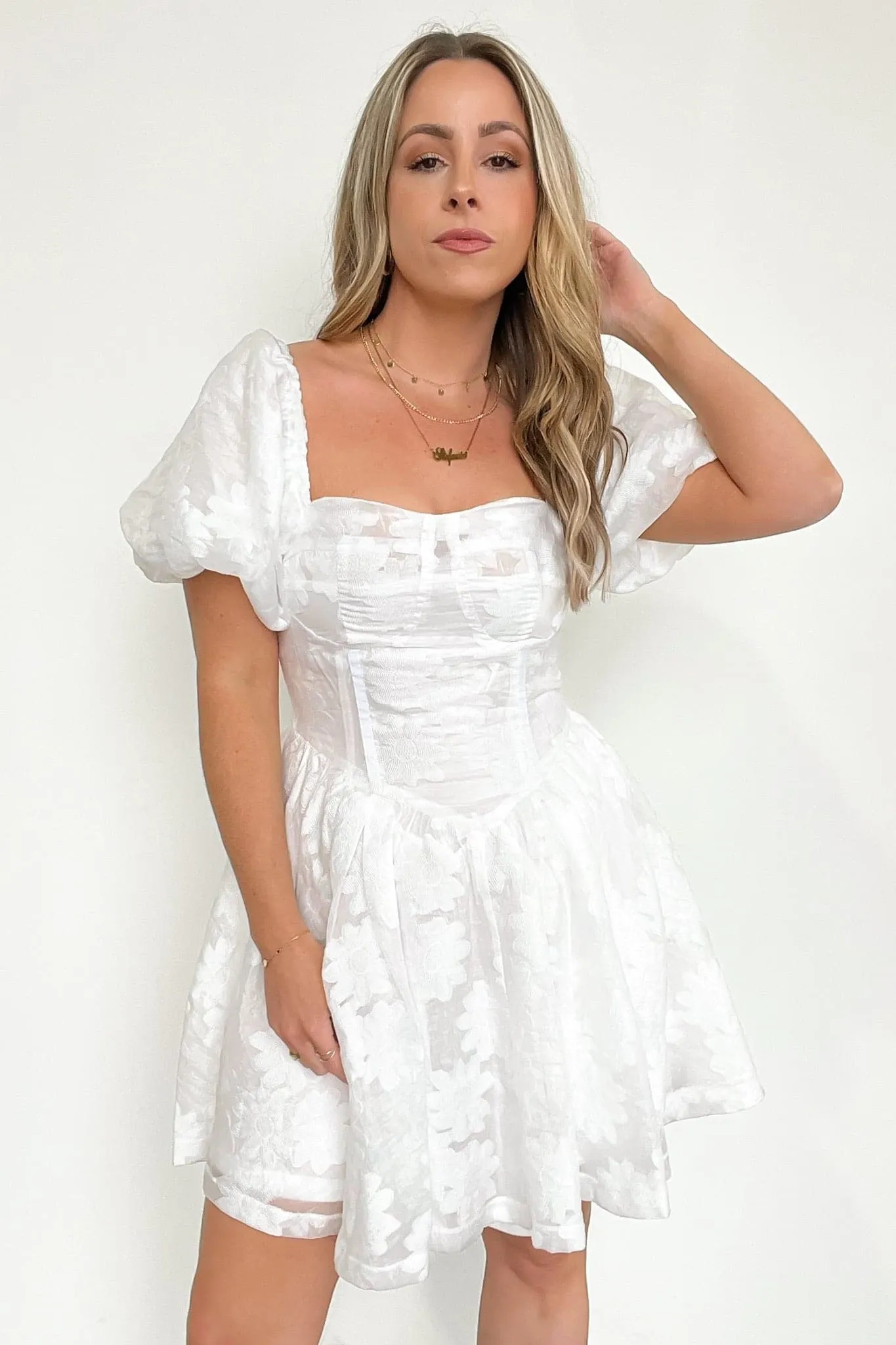 Unexpected Invite Puff Sleeve Jacquard Dress - FINAL SALE