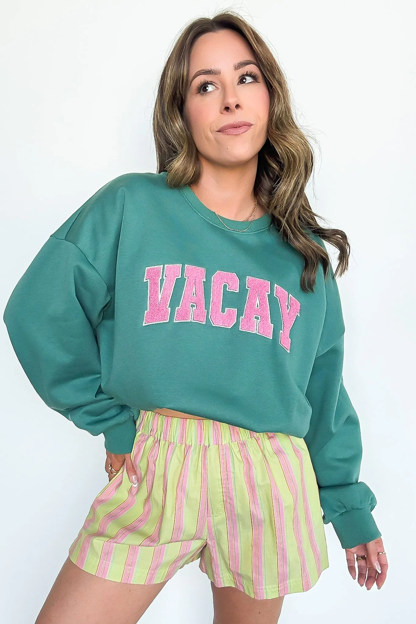 VACAY Graphic Patch Pullover Sweatshirt